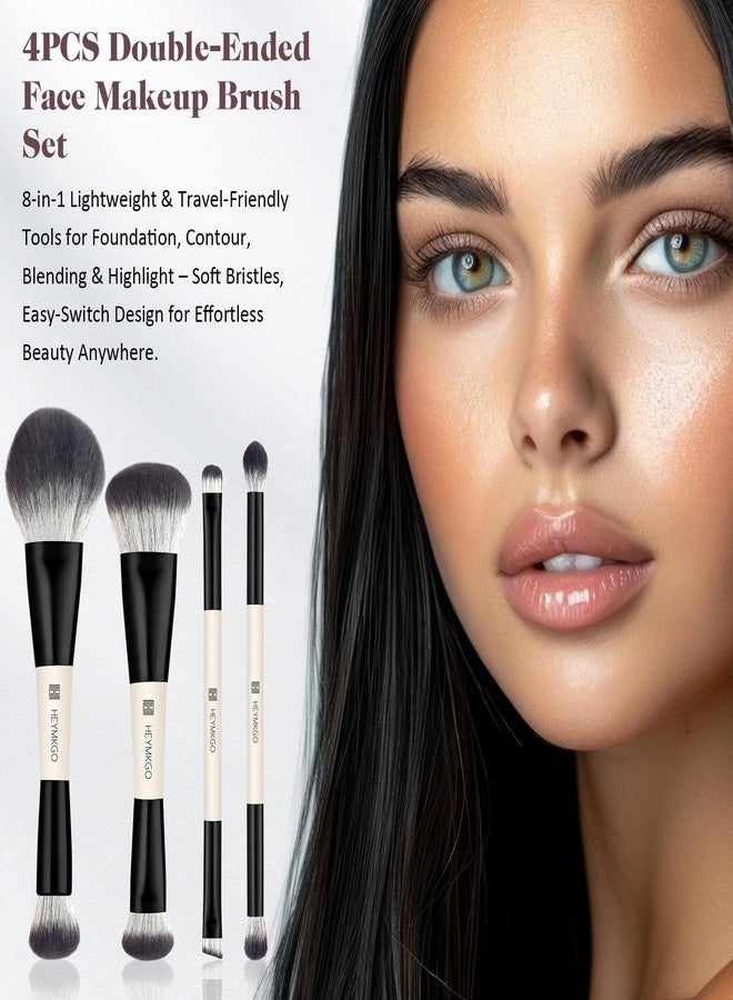 HEYMKGO Makeup Brushes Set, 4Pcs Professional Dual-ended Foundation Contour Power Face Eyeshadow Brush set for Liquid,Cream, Powder for Blending Contouring Makeup Tools- Great for Travel Use, Black - Image 5